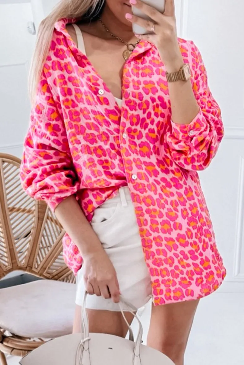 Leopard Button-Up Collared Shirt