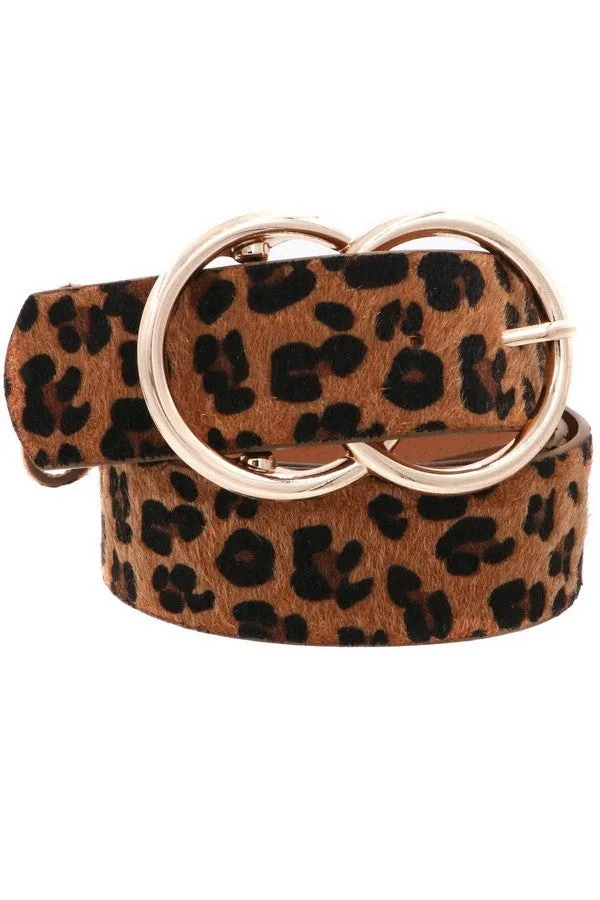 Leopard Faux Fur Double Ring Belt