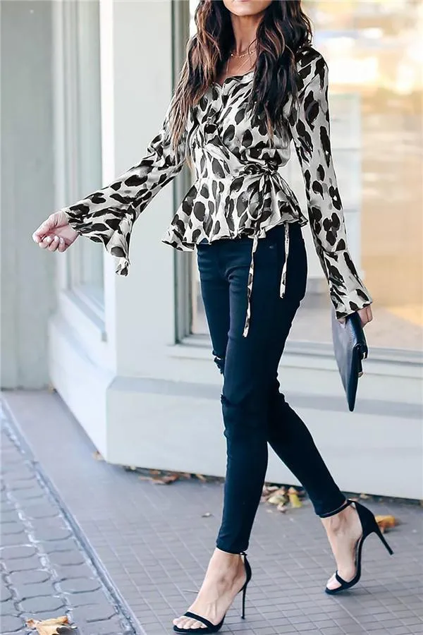 Leopard Flare Sleeve Top