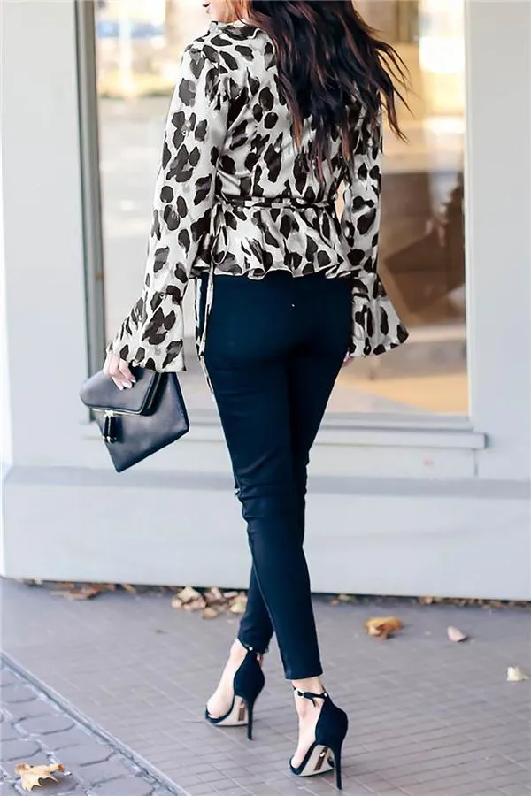 Leopard Flare Sleeve Top