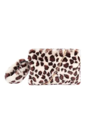 LEOPARD FUR CLUTCH WITH FUR WRISTLET