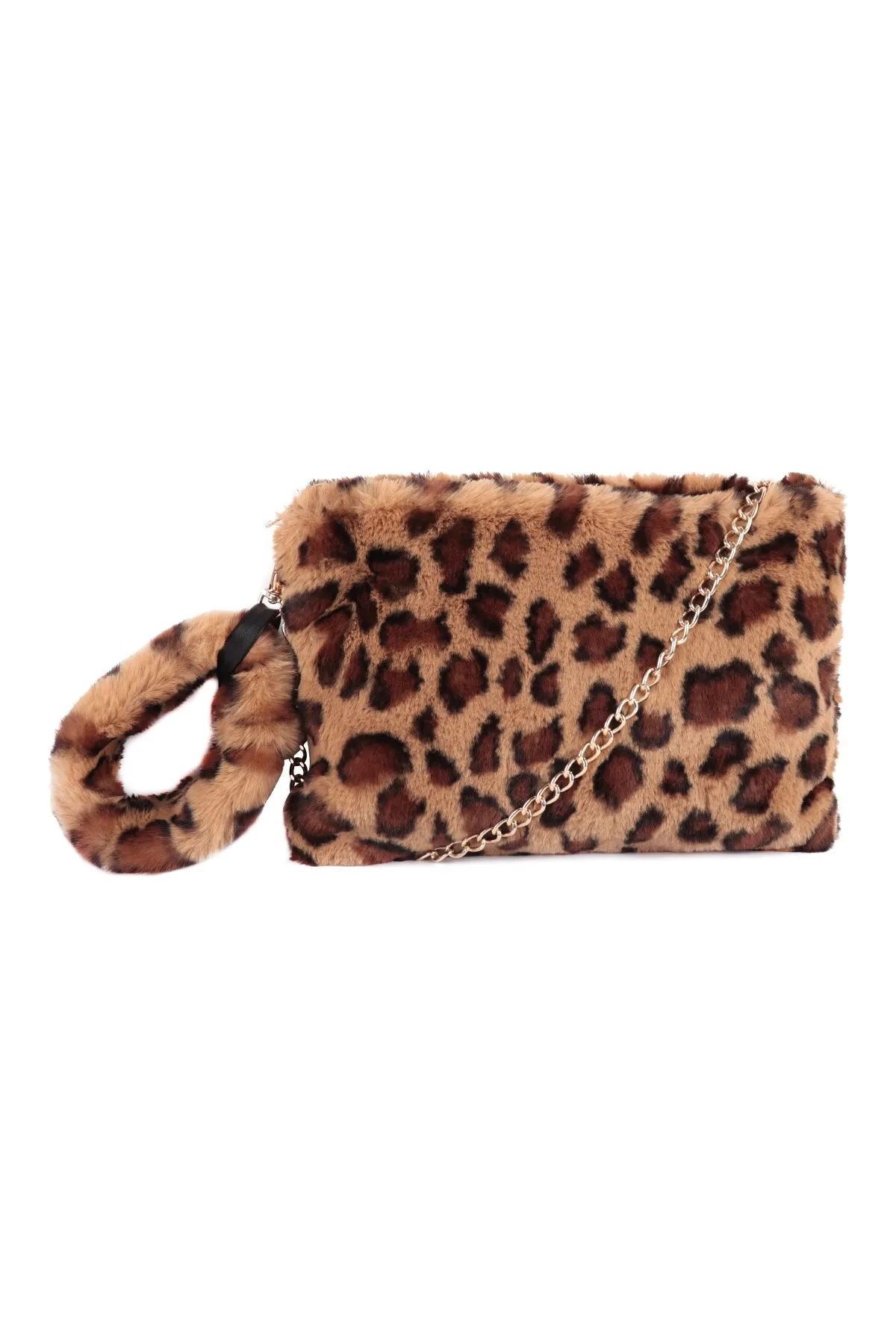 LEOPARD FUR CLUTCH WITH FUR WRISTLET