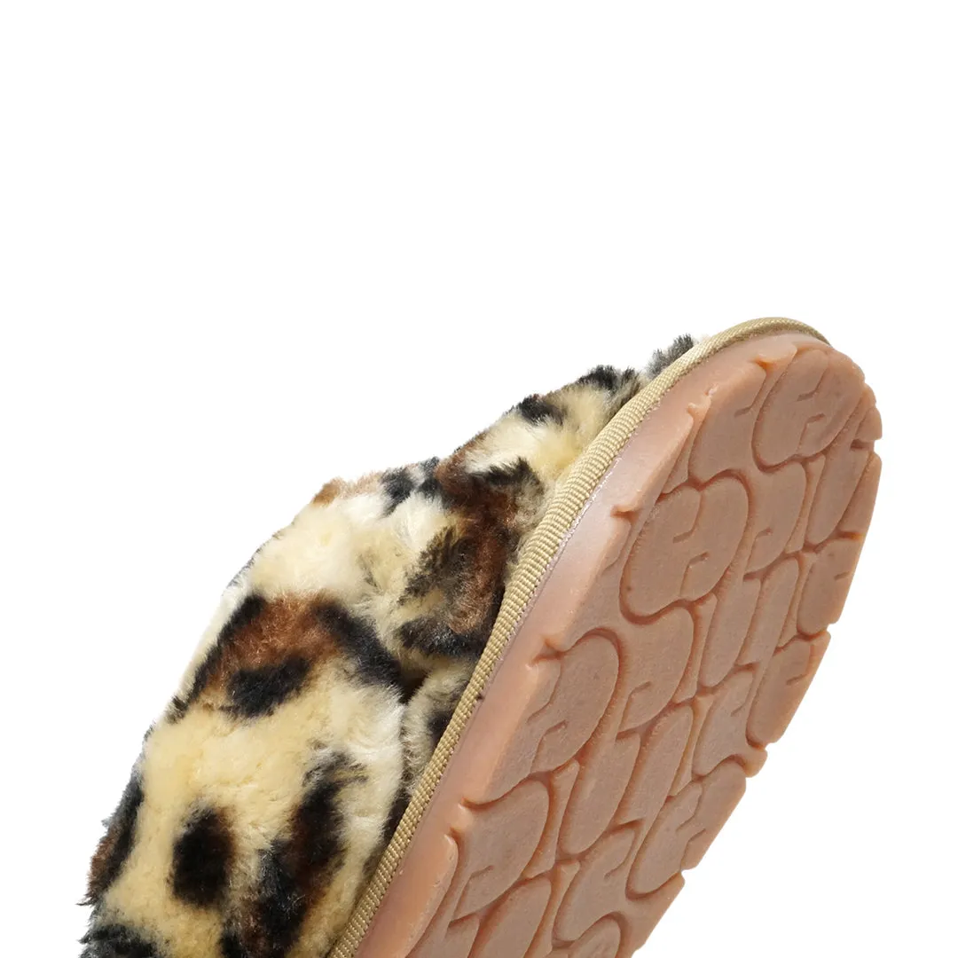 Leopard Fur Slippers - Black Manhattan Crystal Rhine stone Embellished Fluffy Womens Room Shoes