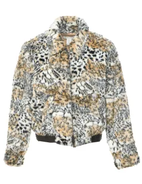 Leopard Print Faux Fur Jacket - L