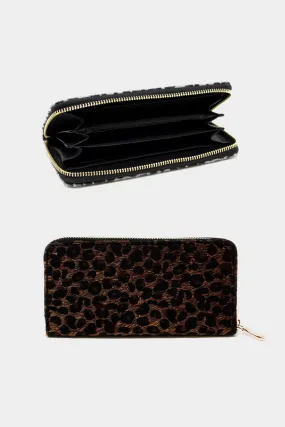 Leopard Print Faux Fur Zipper Wallet