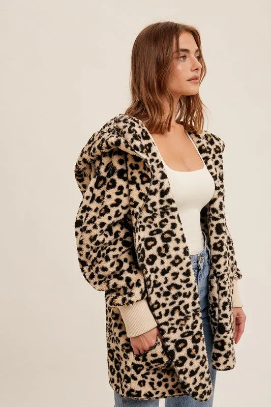 Leopard Print Fur Open Jacket