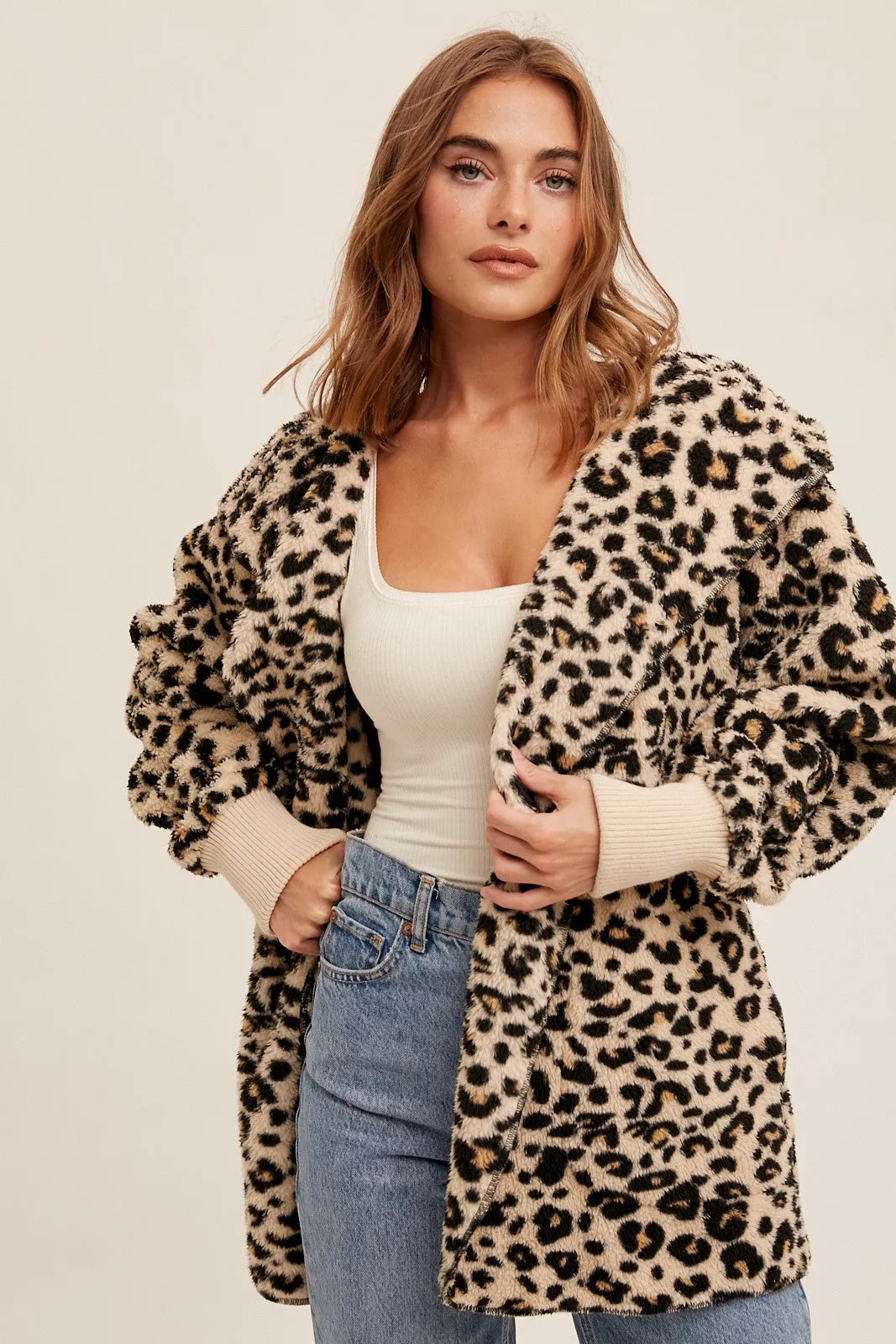 Leopard Print Fur Open Jacket