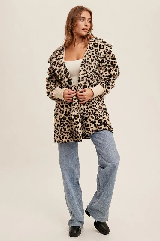 Leopard Print Fur Open Jacket