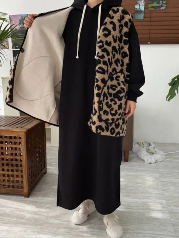 Leopard Print Lambswool Sleeveless Coat  Vests Coats