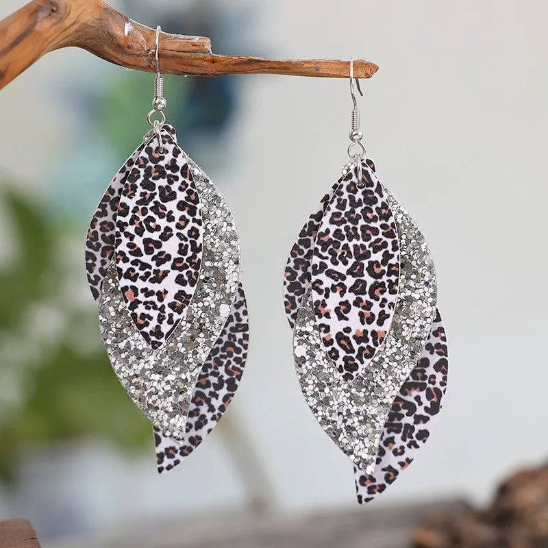 Leopard Print Layered Dangle Earrings