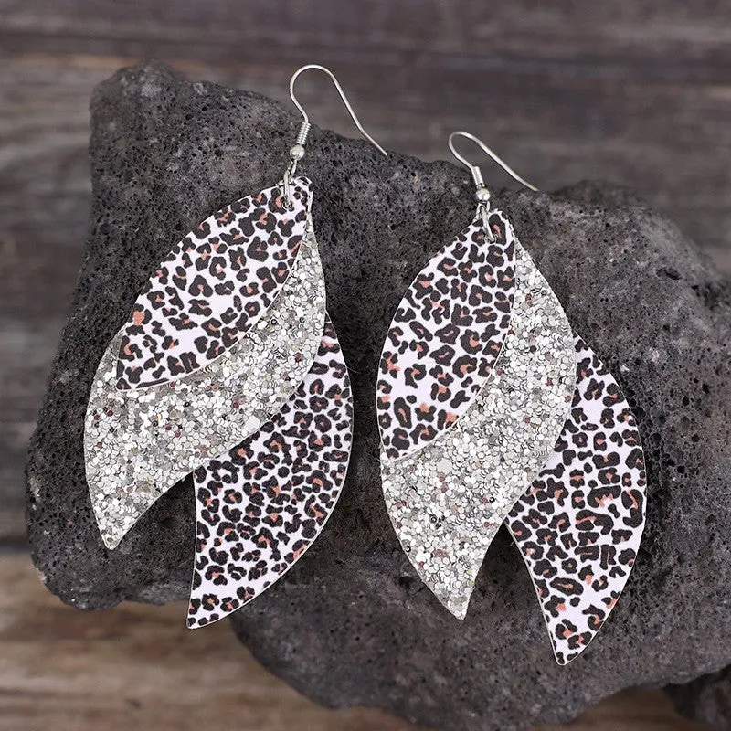 Leopard Print Layered Dangle Earrings