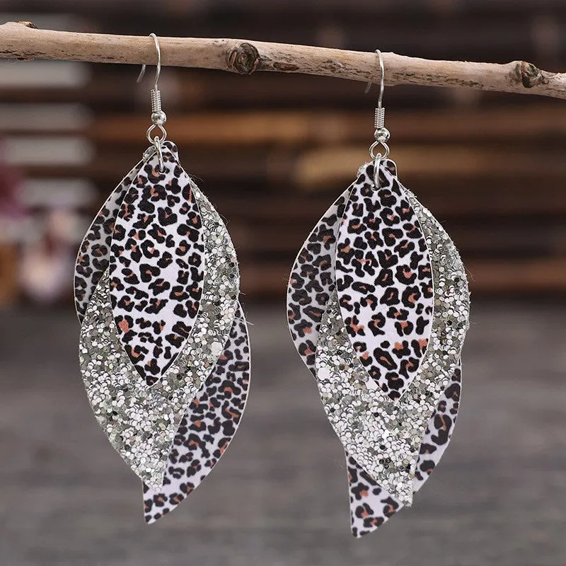 Leopard Print Layered Dangle Earrings