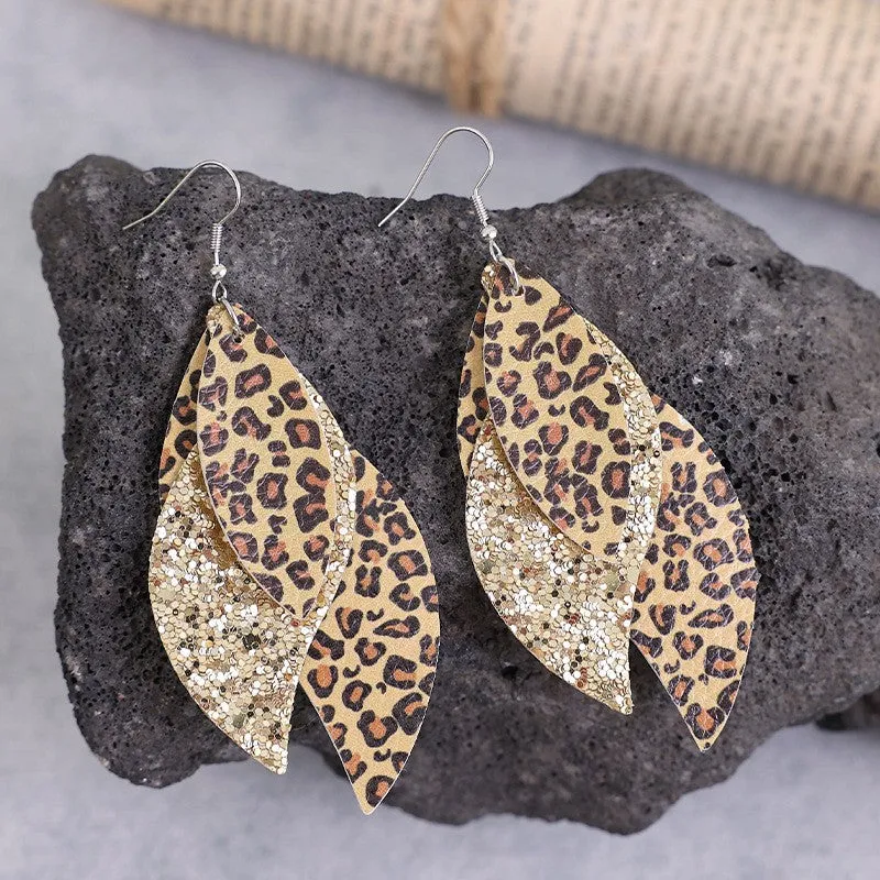 Leopard Print Layered Dangle Earrings