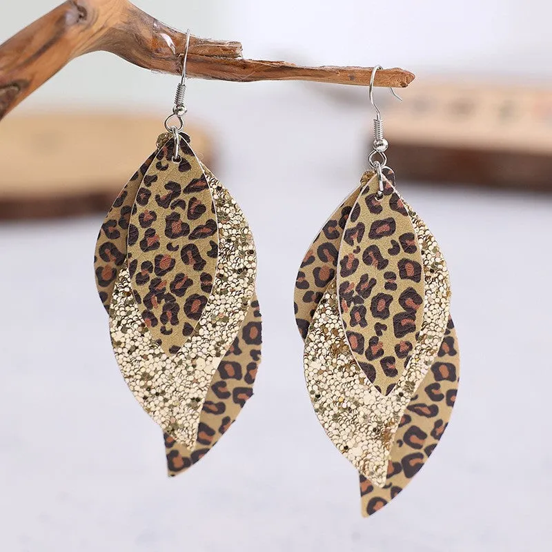 Leopard Print Layered Dangle Earrings