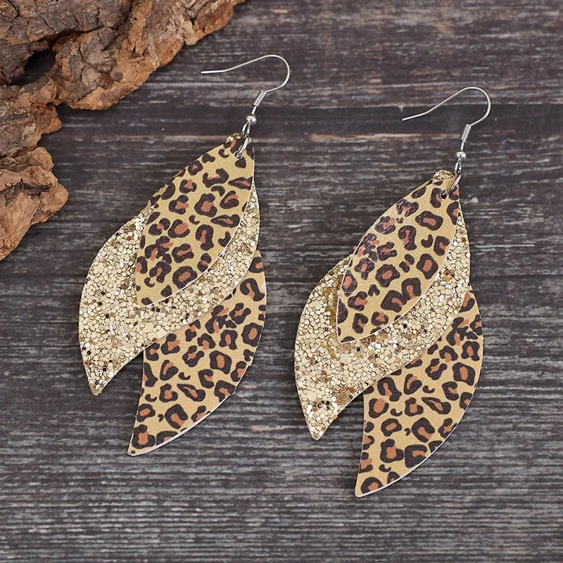 Leopard Print Layered Dangle Earrings