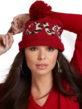 Leopard-Print Love Pom-Pom Knit Hat