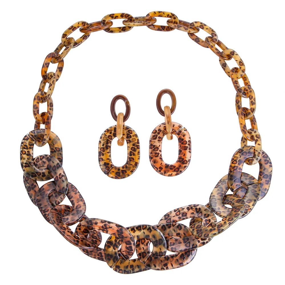 Leopard Print Resin Necklace and Earrings Set from AliExpress's Popular Savanna Rhythms Collection