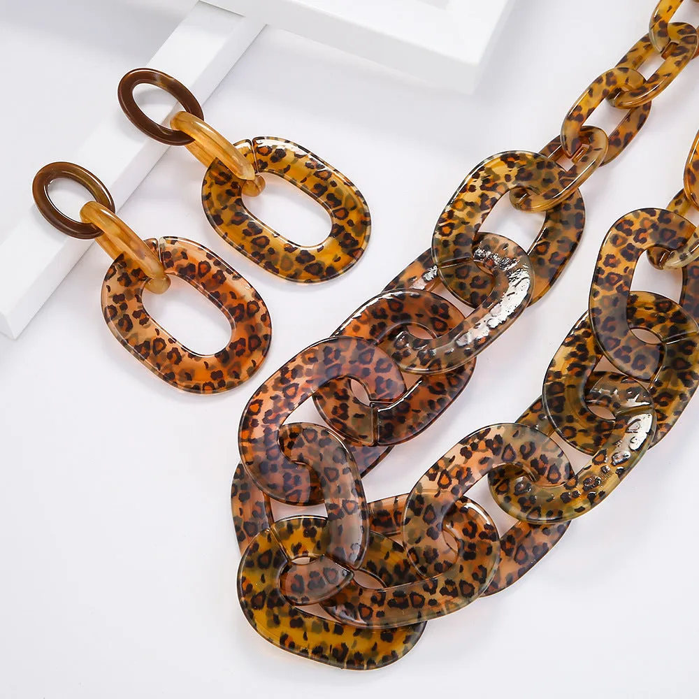 Leopard Print Resin Necklace and Earrings Set from AliExpress's Popular Savanna Rhythms Collection