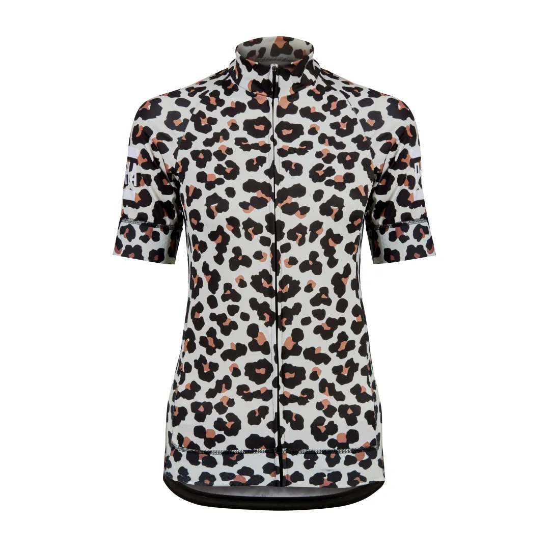 Leopard Print Short Sleeve Womens Cycling Jersey