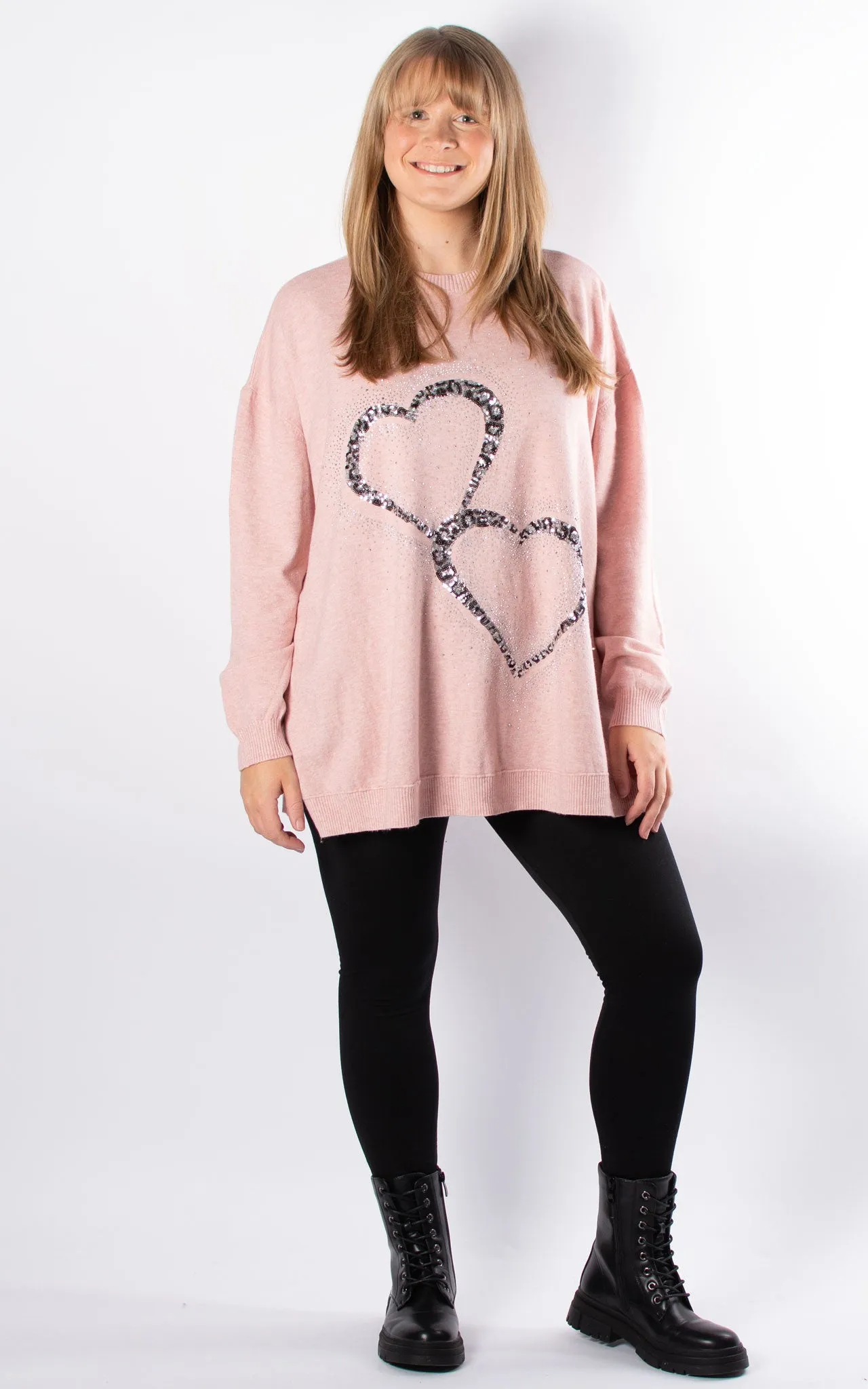 Leopard Sequin Hearts Knit | Pink