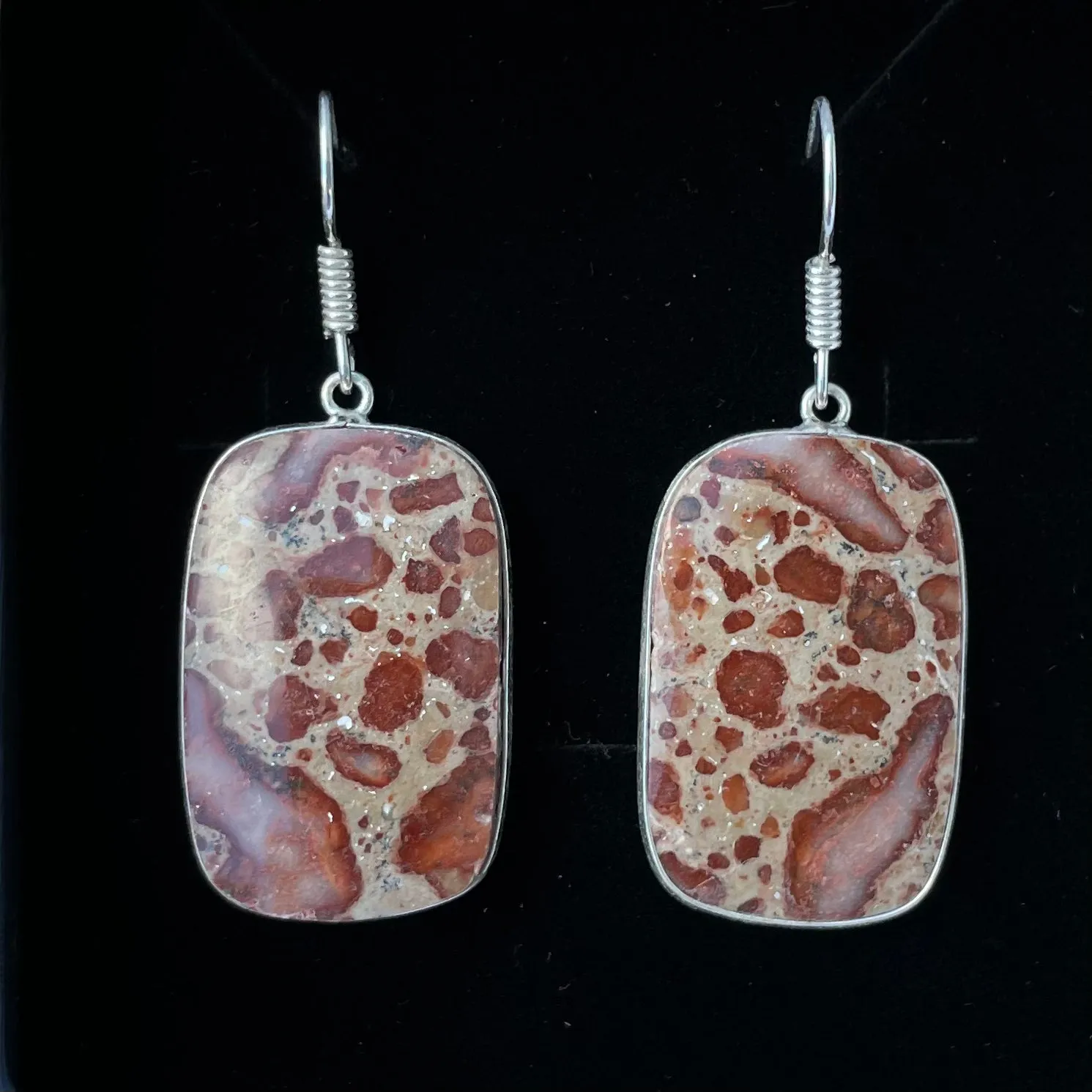 LEOPARD SKIN JASPER EARRINGS STERLING SILVER - EXACT PAIR SHOWN