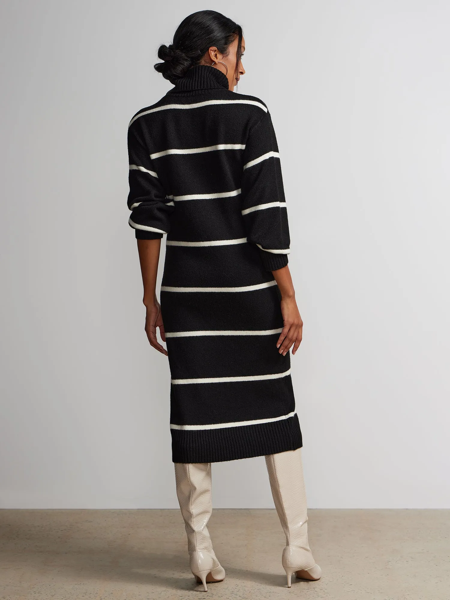 Long Sleeve Turtleneck Striped Sweater Dress