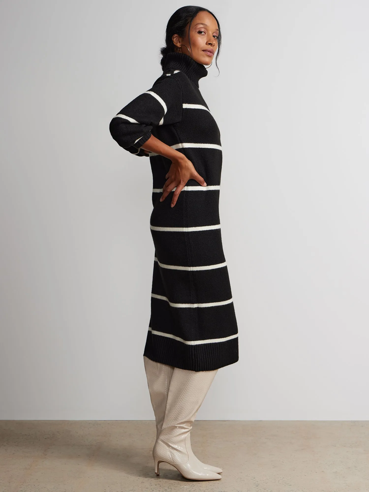 Long Sleeve Turtleneck Striped Sweater Dress