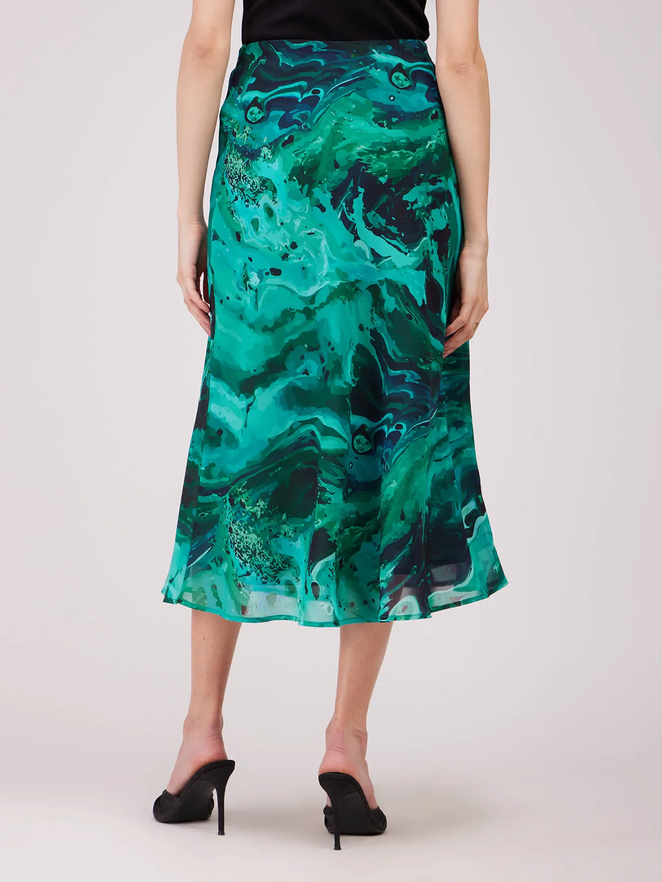 Marble Print A-line Elasticated Skirt - Green