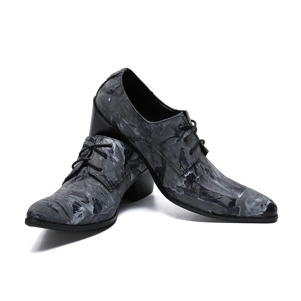 Men Pointed Lace Up Printed Oxford Shoes