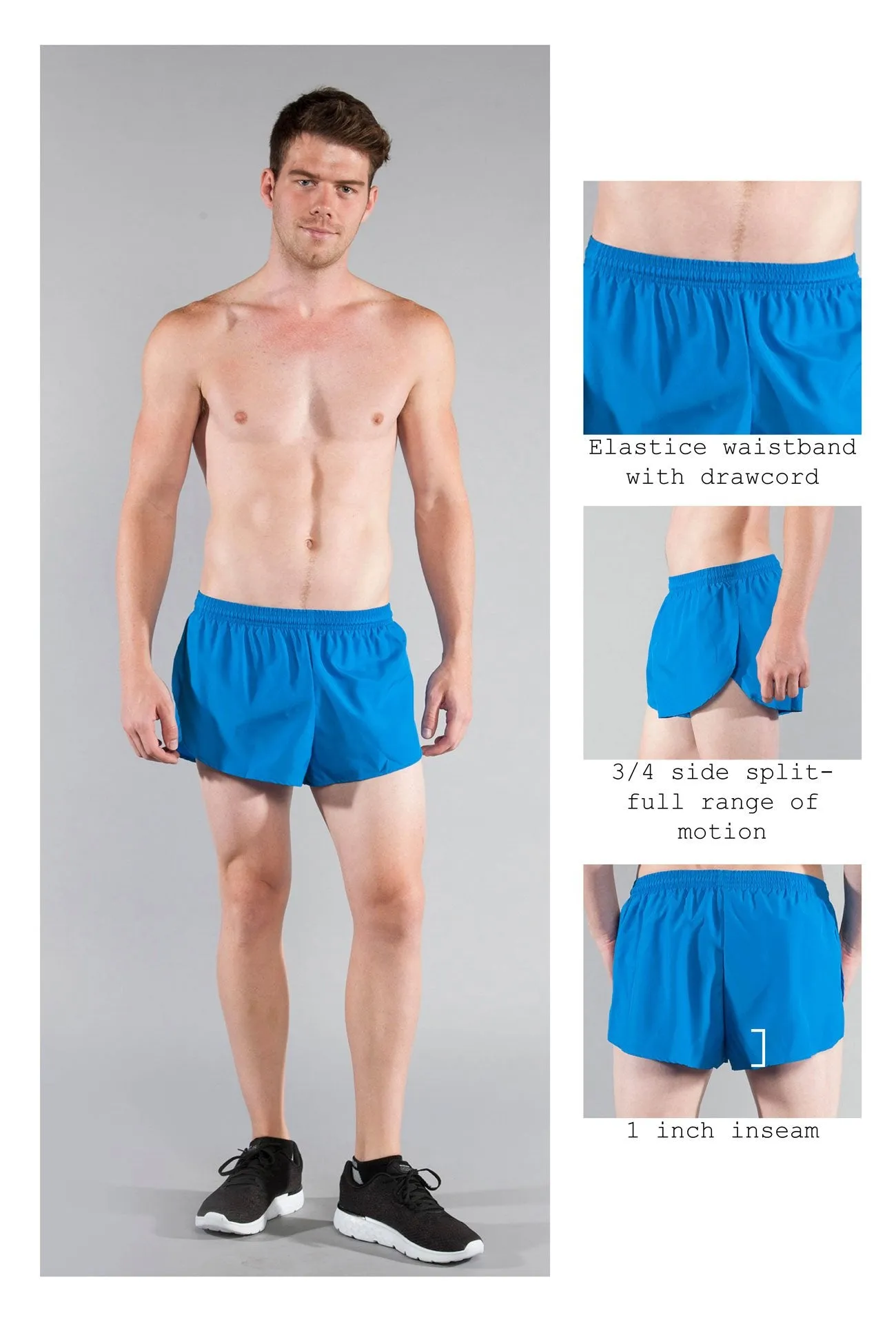 Men's 1" Elite Split Shorts- Cobalt