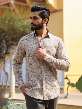 Men's Floral Print Pure Cotton Beige Casual Shirt