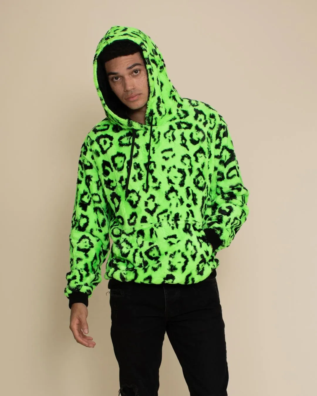 Men's Fur Hoodie | Neon Green Leopard