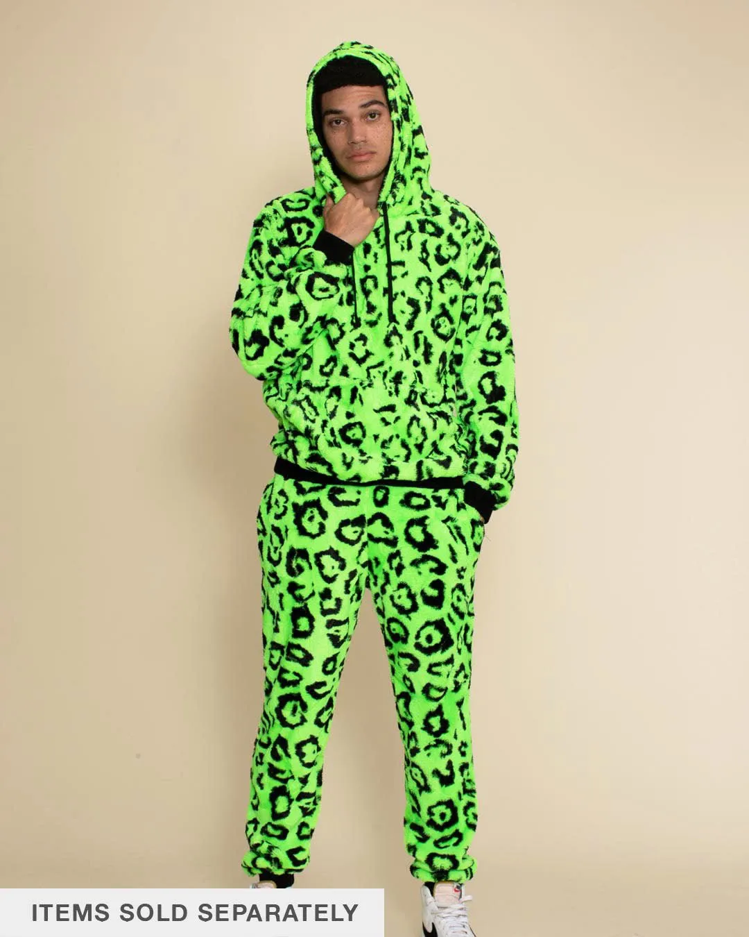 Men's Fur Hoodie | Neon Green Leopard