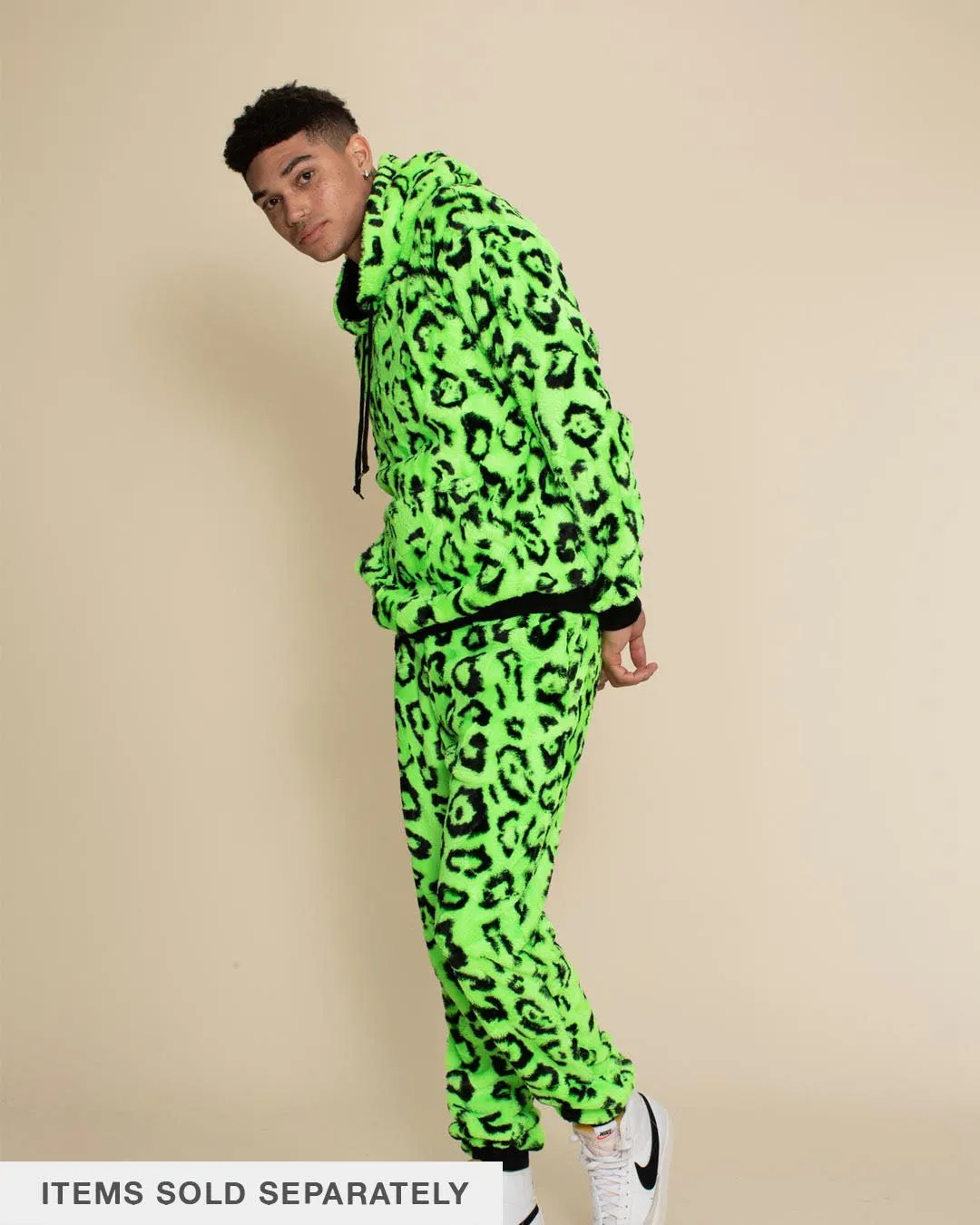 Men's Fur Hoodie | Neon Green Leopard