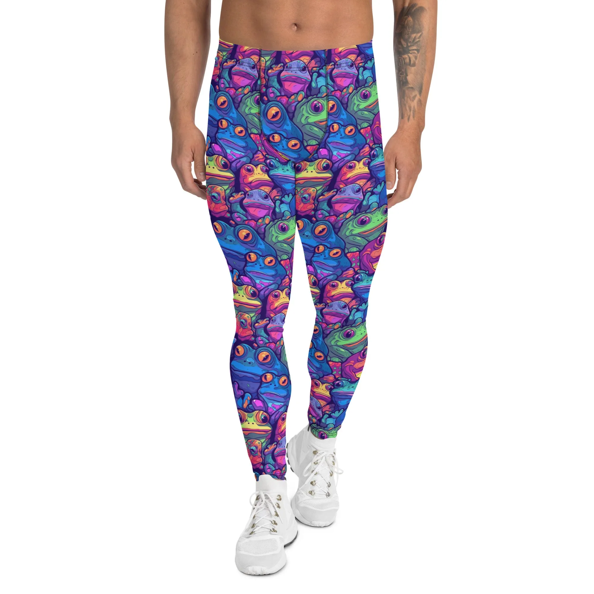 Men's Leggings, psychedelic frogs, Dance Leggings, Workout, Festival, Colorful, Gym Leggings, Mens Cycling, Printed Leggings, Yoga Pants