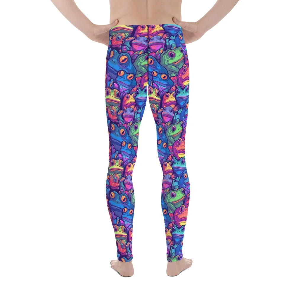 Men's Leggings, psychedelic frogs, Dance Leggings, Workout, Festival, Colorful, Gym Leggings, Mens Cycling, Printed Leggings, Yoga Pants