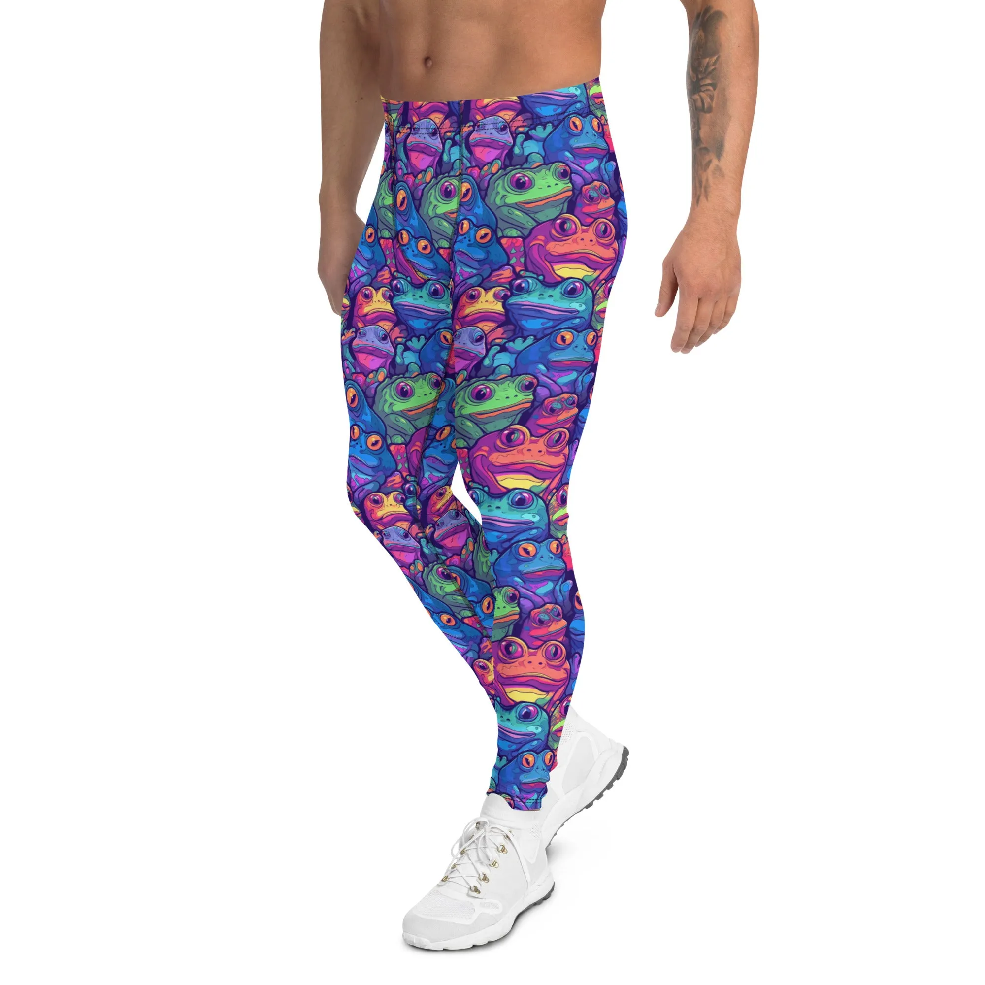 Men's Leggings, psychedelic frogs, Dance Leggings, Workout, Festival, Colorful, Gym Leggings, Mens Cycling, Printed Leggings, Yoga Pants