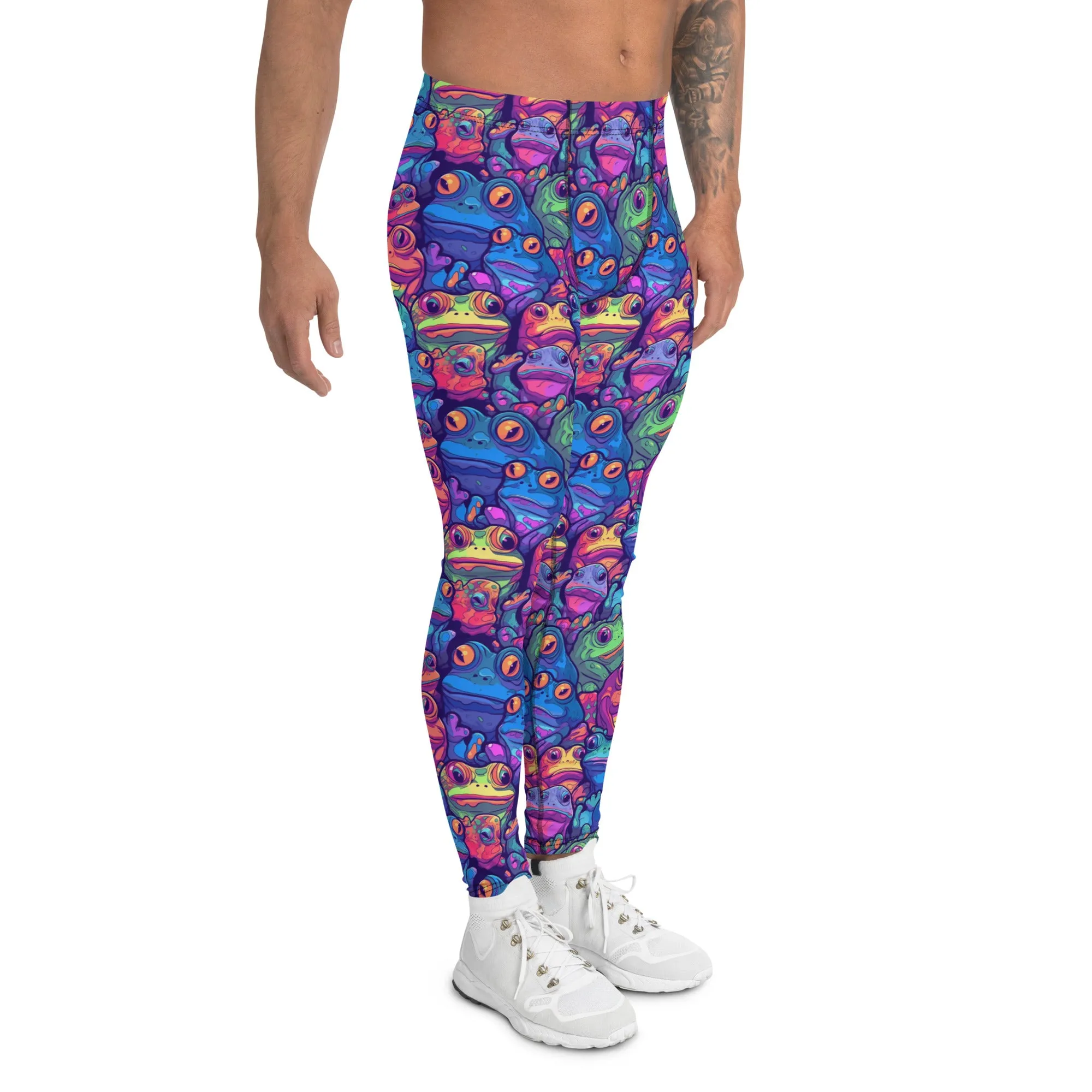 Men's Leggings, psychedelic frogs, Dance Leggings, Workout, Festival, Colorful, Gym Leggings, Mens Cycling, Printed Leggings, Yoga Pants