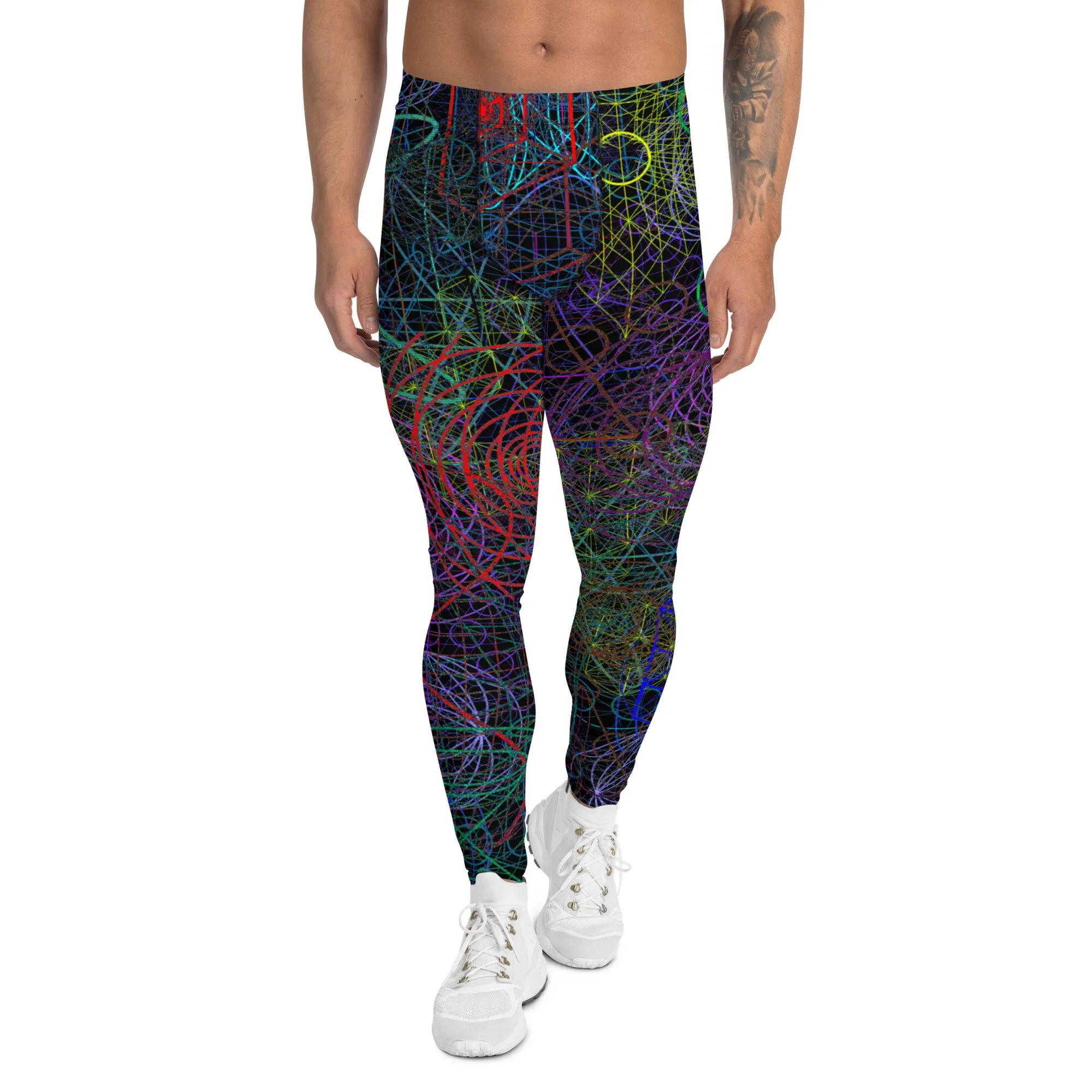 Men's Leggings, Rave Pants, Festival Tights, Gym, Wrestling Tights, Yoga, Multicolor, Black