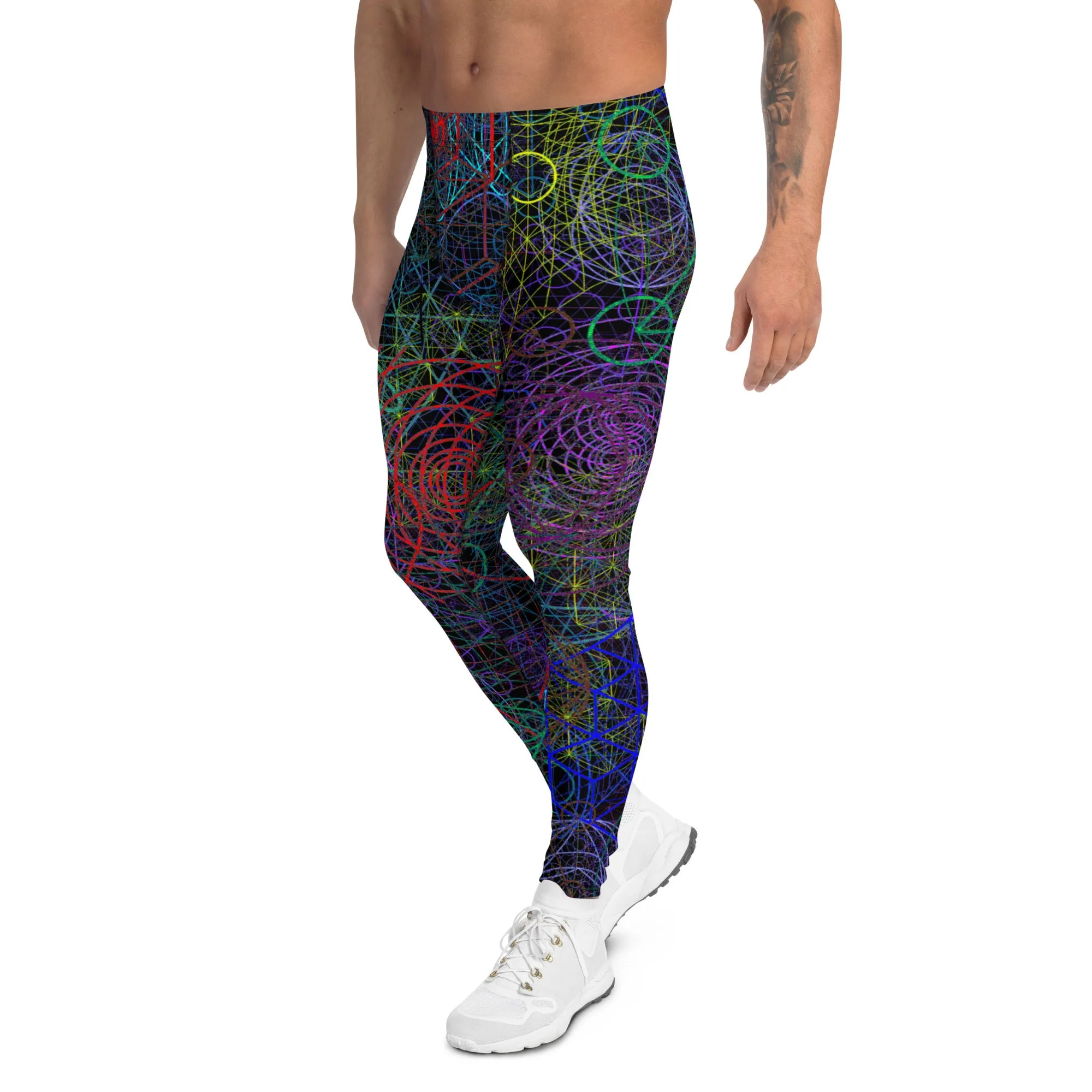 Men's Leggings, Rave Pants, Festival Tights, Gym, Wrestling Tights, Yoga, Multicolor, Black