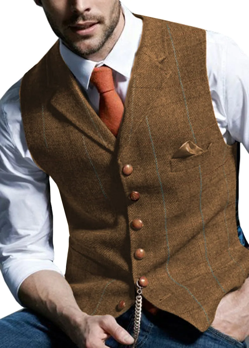 Men's Slim Fit Plaid Casual Notch Lapel Waistcoat