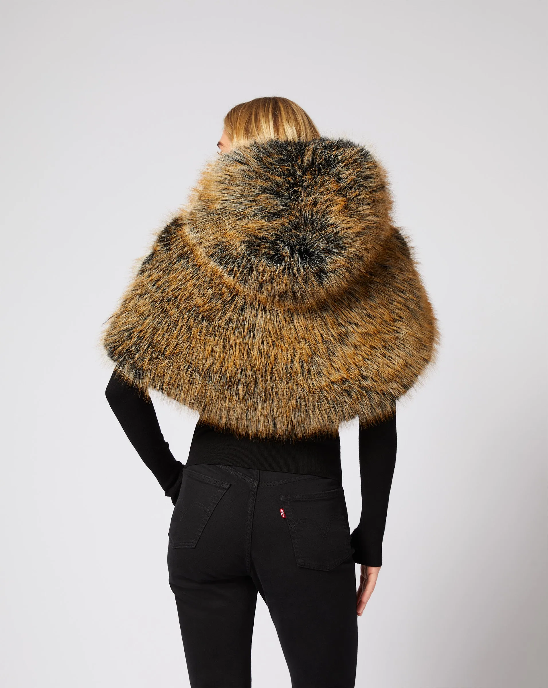 Metallic Gold Tipped Fox Faux Fur Cape