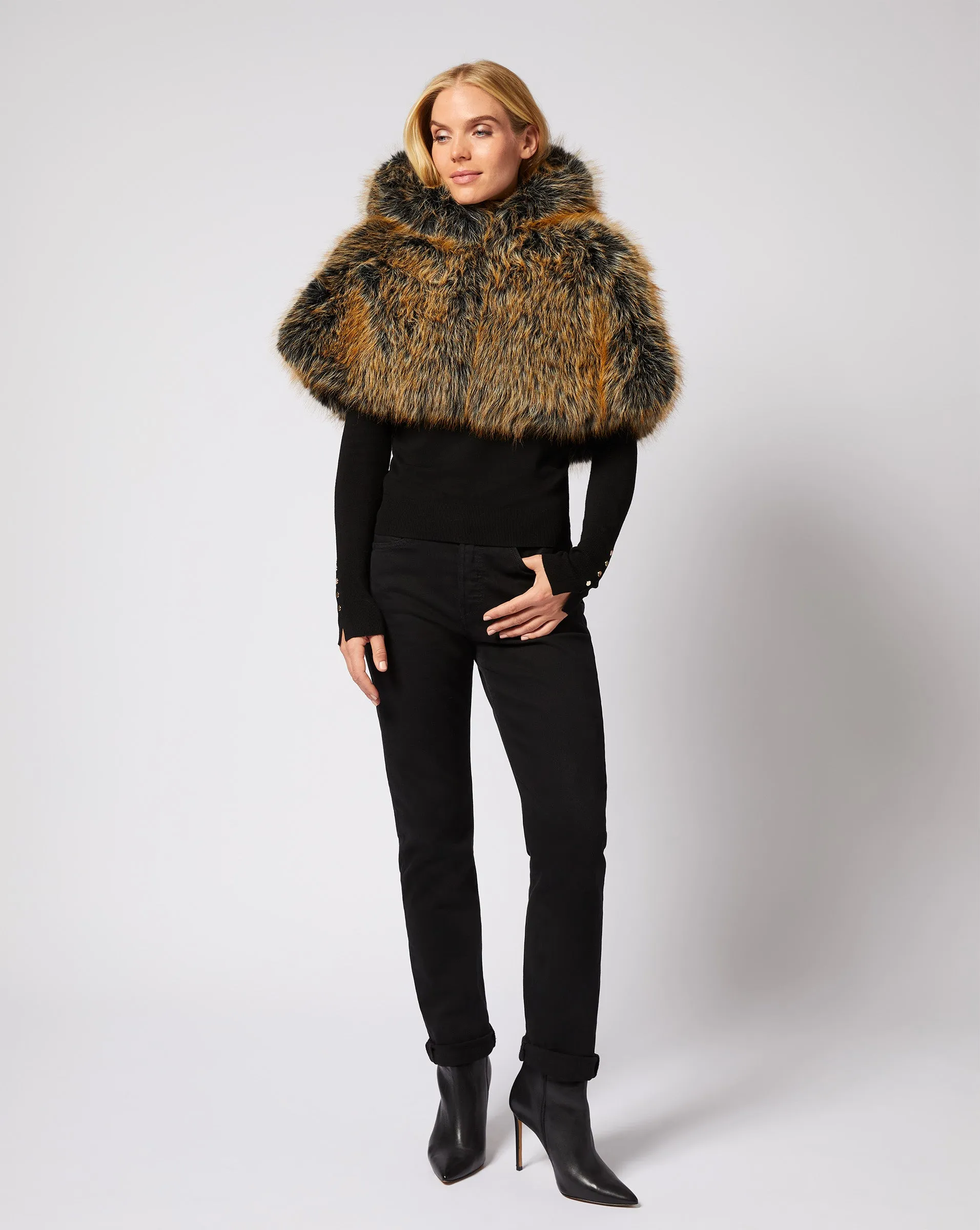 Metallic Gold Tipped Fox Faux Fur Cape