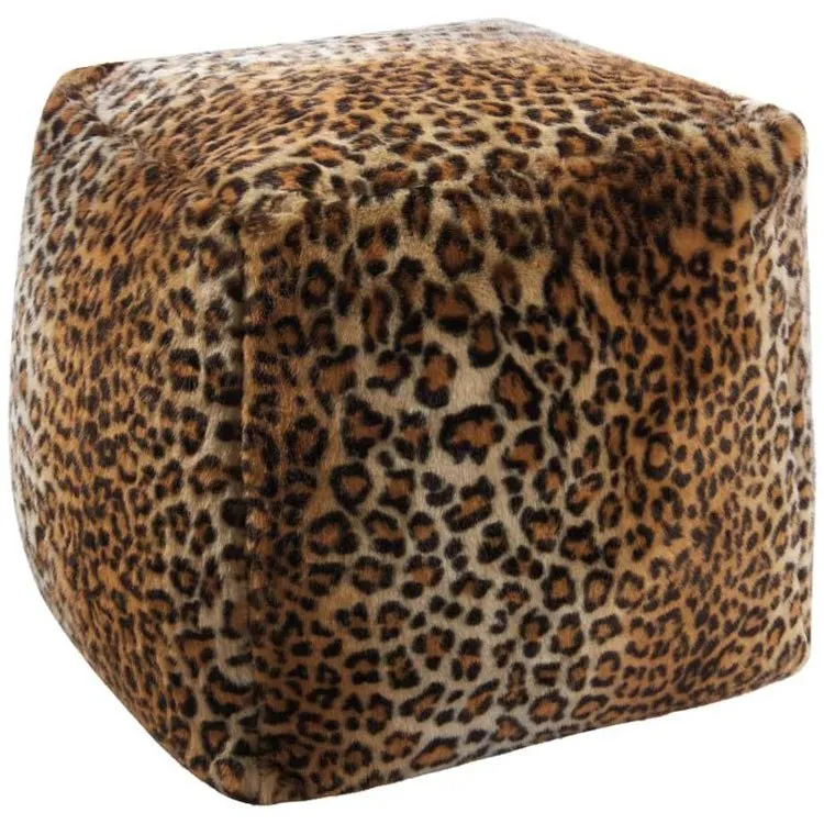 Mina Victory Fur Leopard Faux Fur Brown 16" x 16" Cube