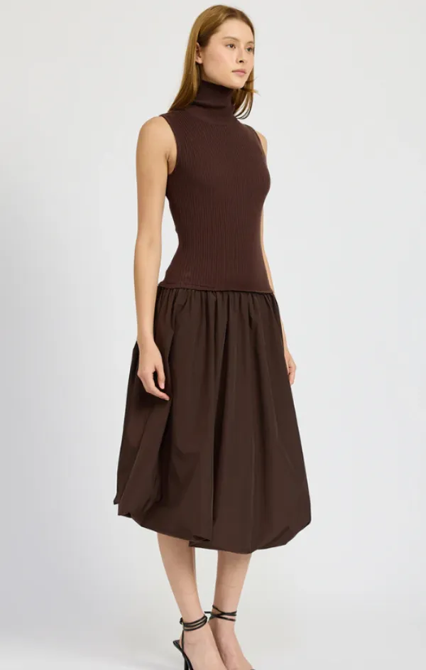 Mockneck Sweater Top Taffeta Skirt Twofer