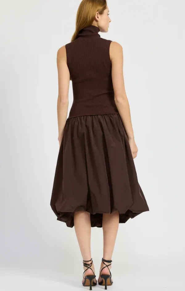 Mockneck Sweater Top Taffeta Skirt Twofer