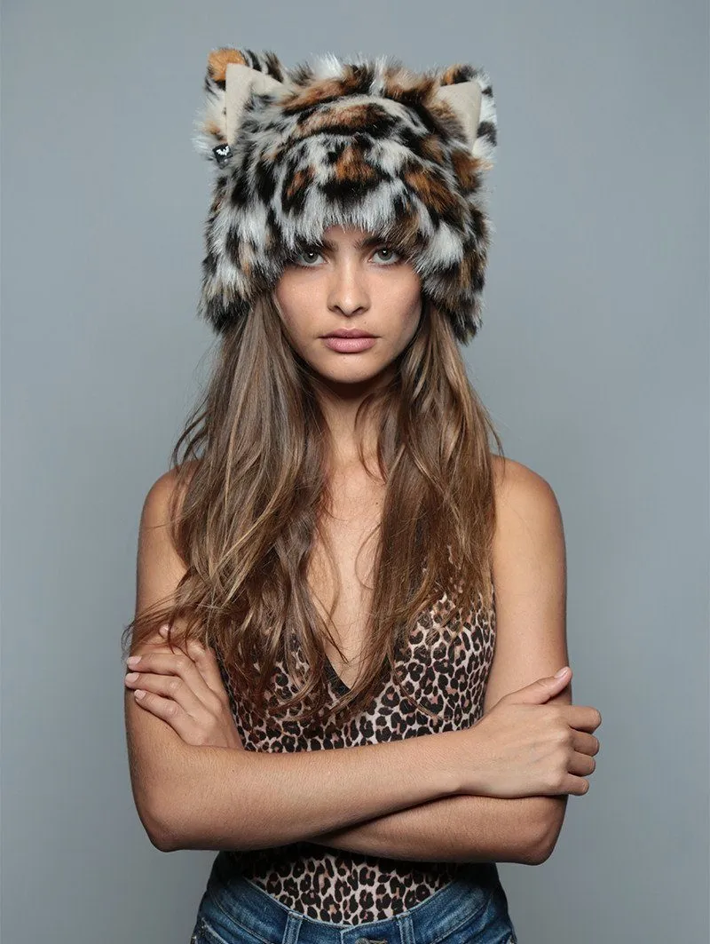 Mother Clouded Leopard Faux Fur Hood