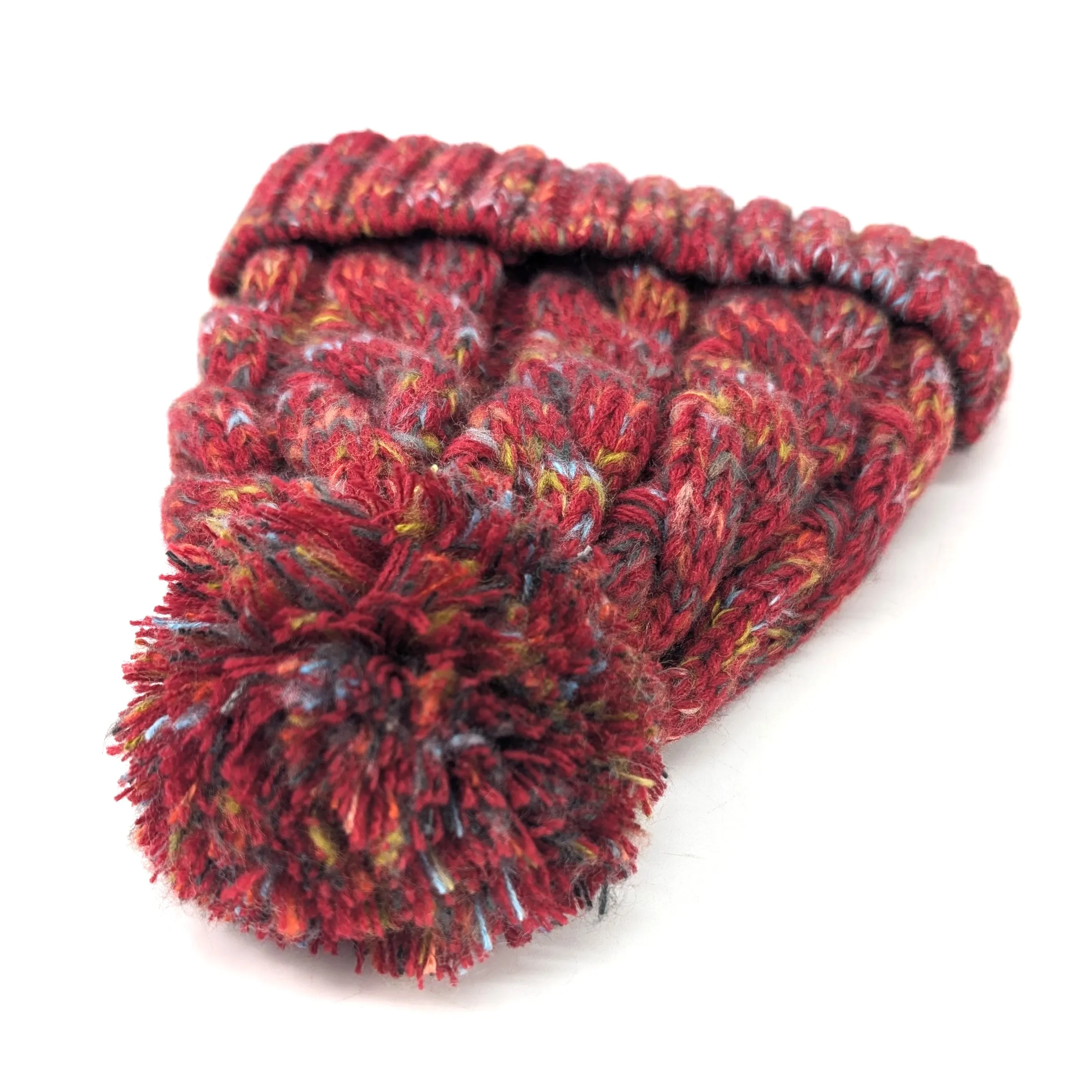 Mottled Cable Knit Bobble Hat - Red