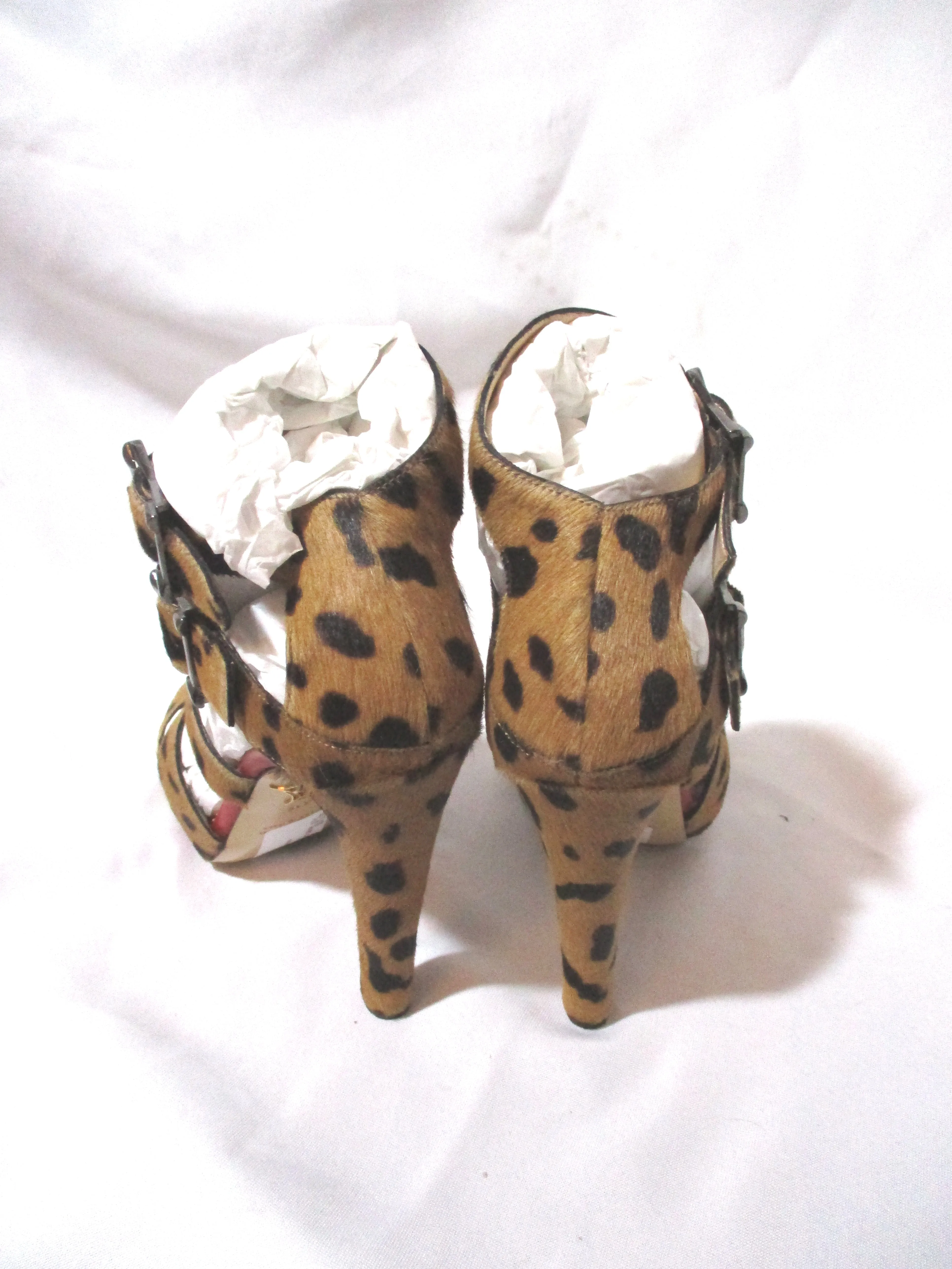 NEW CHARLOTTE OLYMPIA URSULA Strappy Sandal HEEL Shoe LEOPARD PONY Fur 36