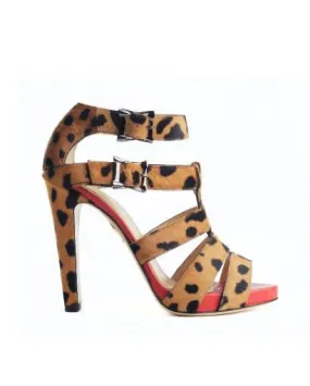 NEW CHARLOTTE OLYMPIA URSULA Strappy Sandal HEEL Shoe LEOPARD PONY Fur 36